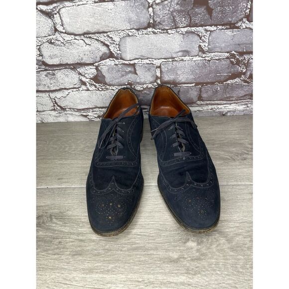 Saks Fifth Ave Blue Suede Leather Wingtip Oxfords Lace Up Shoes Men’s 8M US/41EU - Picture 2 of 16